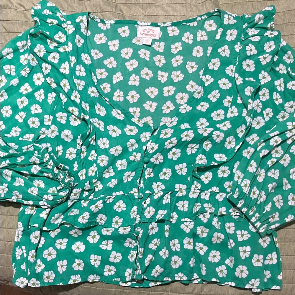 Billabong Wild Fable Teal Floral Blouse